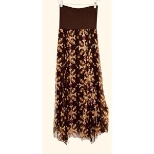 Willow + Clay Wm Small Brown Beige Crinkle Flowy Pullup Maxi Skirt